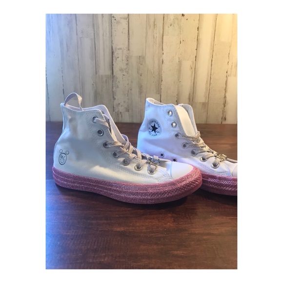 Converse Shoes - Miley Cyrus pink and white glitter converse